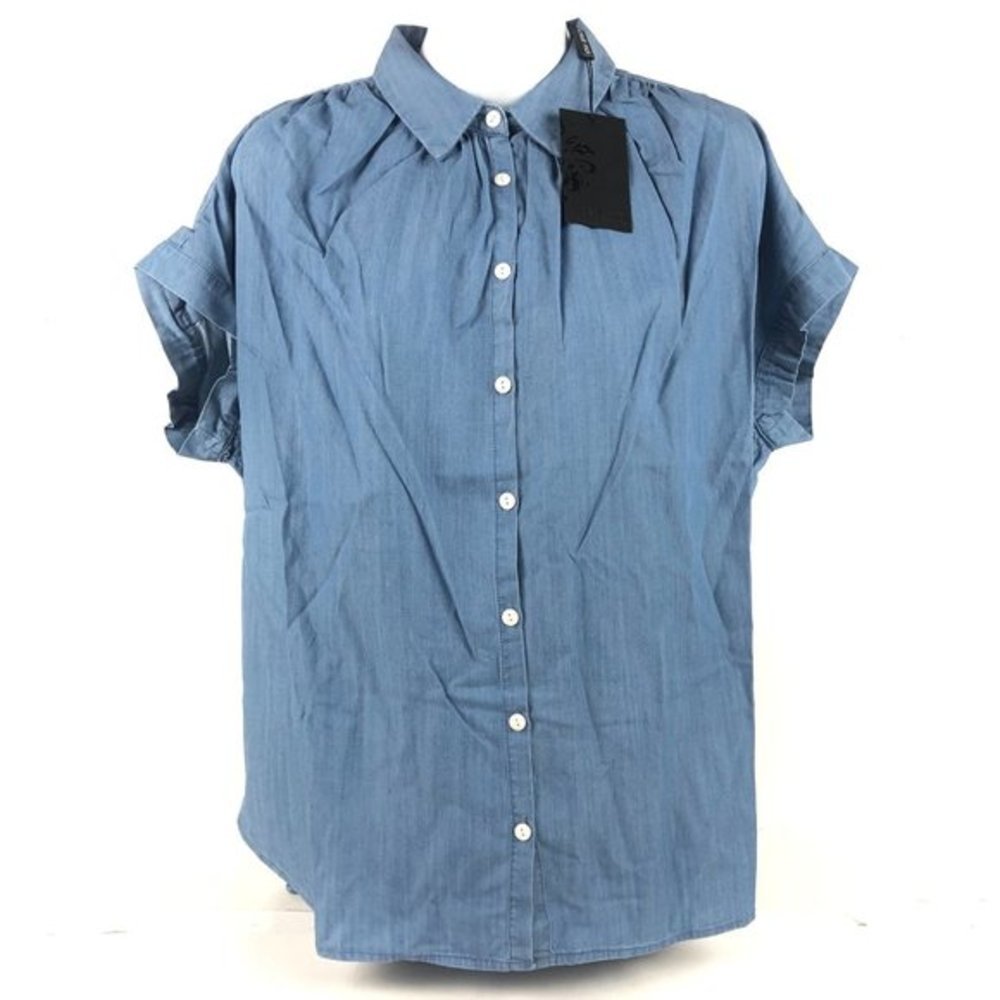 New C'est Moi Women's Short Sleeve‎ Button Down Tencel Blend shirt size M/L